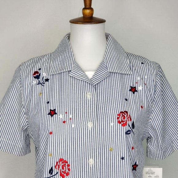 Koret Petite Embroidered Flowers & Stars Striped Top One Piece NEW Size SP - Picture 3 of 16